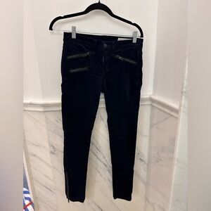 Dark Blue Velvet Skinny Pants with Zipper Details